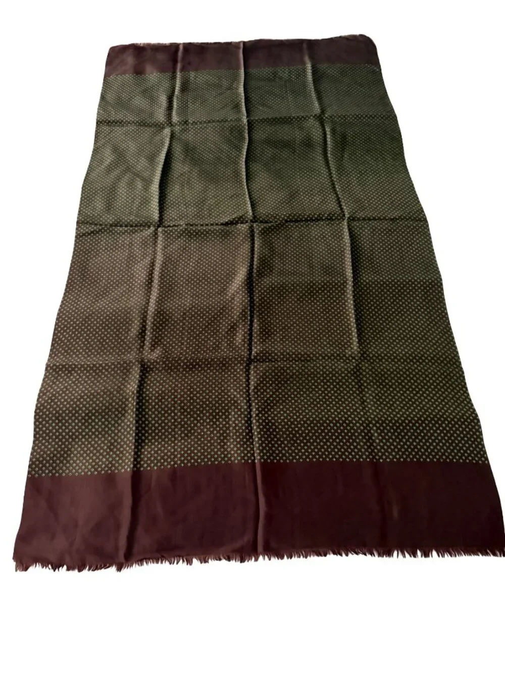 Vintage Mens Silk Scarf Brown Green Geometric Dot Pattern Fringe 48x27 Dress Sca